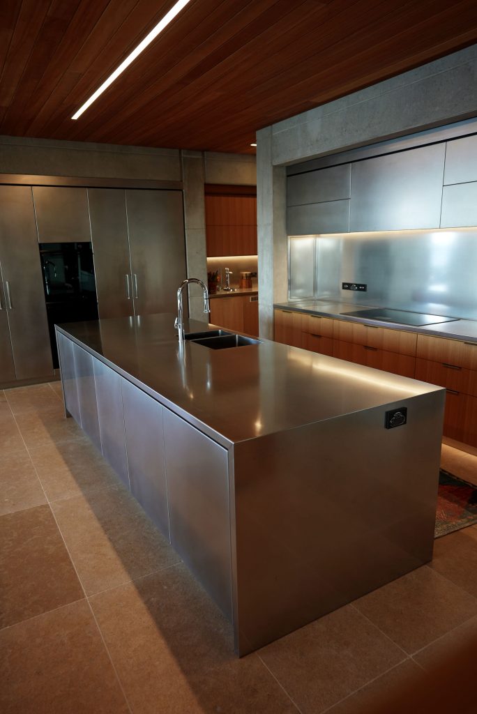 stainless steel kitchen and oak